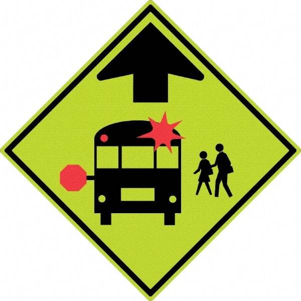 NMC - "School Bus", 30" Wide x 30" High, Aluminum Warning & Safety Reminder Signs - 0.08" Thick, Red & Black on Yellow, Diamond Grade Reflectivity, Diamond, Post Mount - Makers Industrial Supply