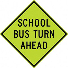 NMC - "School Bus Turn Ahead", 30" Wide x 30" High, Aluminum Traffic Control Signs - 0.08" Thick, Black on Yellow, Diamond Grade Reflectivity, Diamond, Post Mount - Makers Industrial Supply