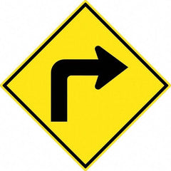 NMC - "Right Turn Arrow", 30" Wide x 30" High, Aluminum Traffic Control Signs - 0.08" Thick, Black on Yellow, High Intensity Reflectivity, Diamond, Post Mount - Makers Industrial Supply