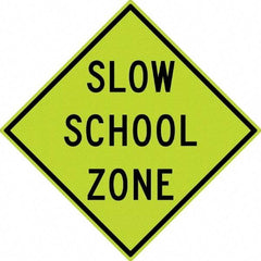 NMC - "Slow School Zone", 30" Wide x 30" High, Aluminum Traffic Control Signs - 0.08" Thick, Black on Yellow, Diamond Grade Reflectivity, Diamond, Post Mount - Makers Industrial Supply