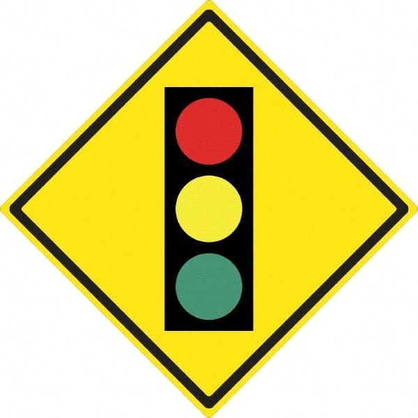 NMC - "Stop Light", 24" Wide x 24" High, Aluminum Traffic Control Signs - 0.08" Thick, Black, Red, Yellow, Green, High Intensity Reflectivity, Diamond, Post Mount - Makers Industrial Supply