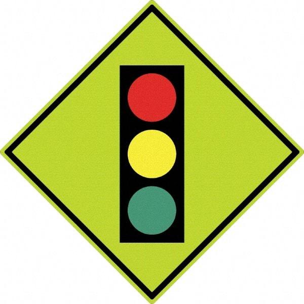 NMC - "Stop Light", 30" Wide x 30" High, Aluminum Traffic Control Signs - 0.08" Thick, Black, Red, Yellow, Green, Diamond Grade Reflectivity, Diamond, Post Mount - Makers Industrial Supply