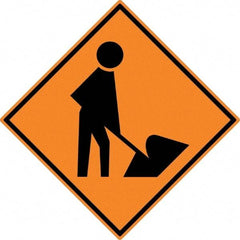 NMC - "Worker Digging", 30" Wide x 30" High, Aluminum Construction Roadway Signs - 0.08" Thick, Black on Orange, High Intensity Reflectivity, Diamond, Post Mount - Makers Industrial Supply