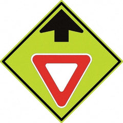 NMC - "Up Arrow, Yield Symbol", 30" Wide x 30" High, Aluminum Stop & Yield Signs - 0.08" Thick, Red & Black on Yellow, Diamond Grade Reflectivity, Diamond, Post Mount - Makers Industrial Supply