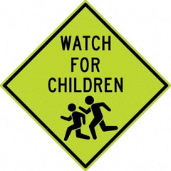 NMC - "Watch For Children", "Children Running", 30" Wide x 30" High, Aluminum Warning & Safety Reminder Signs - 0.08" Thick, Black on Yellow, Diamond Grade Reflectivity, Diamond, Post Mount - Makers Industrial Supply