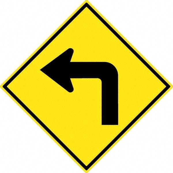 NMC - "Left Turn Arrow", 30" Wide x 30" High, Aluminum Traffic Control Signs - 0.08" Thick, Black on Yellow, High Intensity Reflectivity, Diamond, Post Mount - Makers Industrial Supply