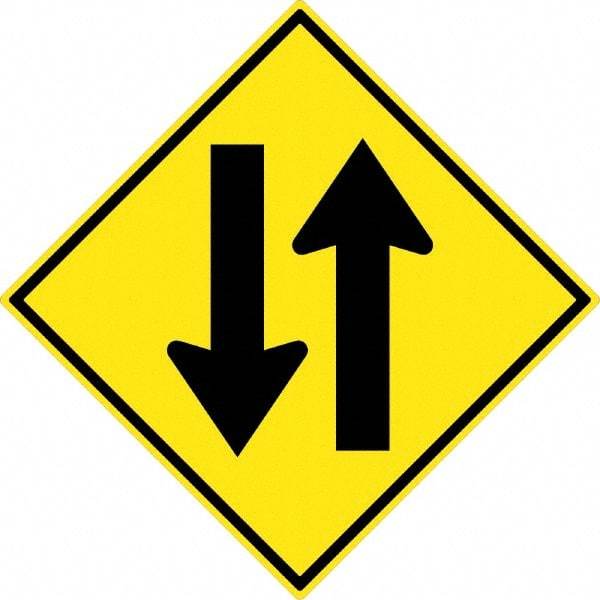 NMC - "Up and Down Arrow", 30" Wide x 30" High, Aluminum Traffic Control Signs - 0.08" Thick, Black on Yellow, High Intensity Reflectivity, Diamond, Post Mount - Makers Industrial Supply