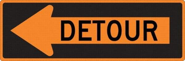 NMC - "Left Detour Inside", 30" Wide x 30" High, Aluminum Traffic Control Signs - 0.08" Thick, Black on Orange, High Intensity Reflectivity, Diamond, Post Mount - Makers Industrial Supply