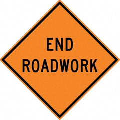 NMC - "End Roadwork", 30" Wide x 30" High, Aluminum Traffic Control Signs - 0.08" Thick, Black on Orange, High Intensity Reflectivity, Diamond, Post Mount - Makers Industrial Supply