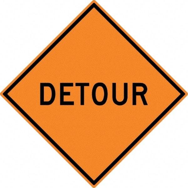 NMC - "Detour", 30" Wide x 30" High, Aluminum Traffic Control Signs - 0.08" Thick, Black on Orange, High Intensity Reflectivity, Diamond, Post Mount - Makers Industrial Supply