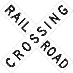 NMC - "Railroad Crossing", 48" Wide x 48" High, Aluminum Traffic Control Signs - 0.08" Thick, Black on White, High Intensity Reflectivity, Square, Post Mount - Makers Industrial Supply