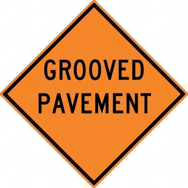 NMC - "Grooved Pavement", 30" Wide x 30" High, Aluminum Construction Roadway Signs - 0.08" Thick, Black on Orange, High Intensity Reflectivity, Diamond, Post Mount - Makers Industrial Supply