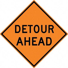 NMC - "Detour Ahead", 30" Wide x 30" High, Aluminum Construction Roadway Signs - 0.08" Thick, Black on Orange, High Intensity Reflectivity, Diamond, Post Mount - Makers Industrial Supply