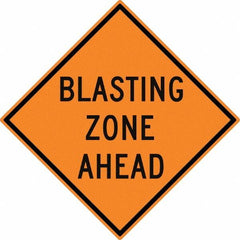 NMC - "Blasting Zone Ahead", 30" Wide x 30" High, Aluminum Construction Roadway Signs - 0.08" Thick, Black on Orange, High Intensity Reflectivity, Diamond, Post Mount - Makers Industrial Supply