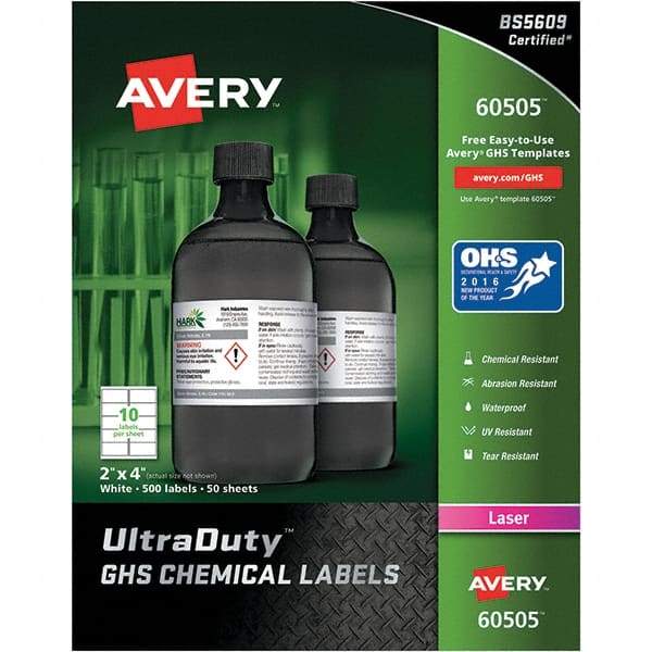 AVERY - 4" Long, White Paper Laboratory Label - For Laser Printers - Makers Industrial Supply