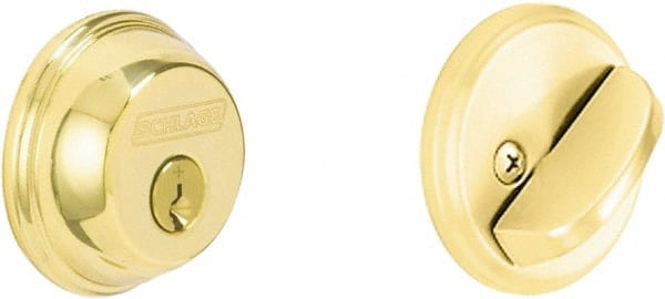 Schlage - 1-3/8 to 2-1/4" Door Thickness, Bright Brass Finish, Key Operated Deadbolt - Exact Industrial Supply