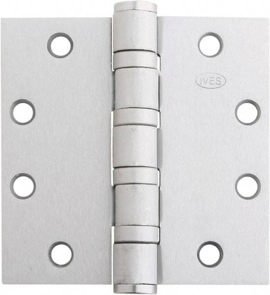 IVES - 4-1/2" Long x 4-1/2" Wide x 1.34" Thick, Stainless Steel Full Mortise Ball Bearing Hinge - Satin Chrome Finish, 5 Knuckles, 8 Holes - Makers Industrial Supply