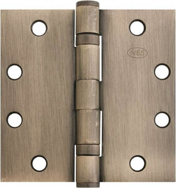 IVES - 4-1/2" Long x 4-1/2" Wide x 1.34" Thick, Stainless Steel Full Mortise Ball Bearing Hinge - Satin Chrome Finish, 5 Knuckles, 8 Holes - Makers Industrial Supply