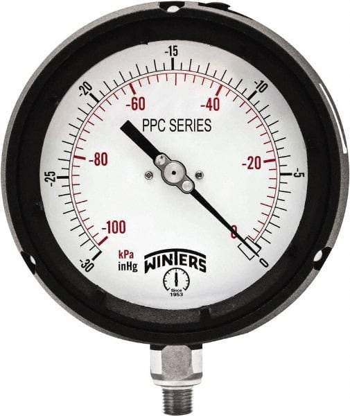 Winters - 4-1/2" Dial, 1/4 Thread, 30-0 Hg VAC Scale Range, Pressure Gauge - Bottom Connection Mount, Accurate to ±0.5% of Scale - Makers Industrial Supply