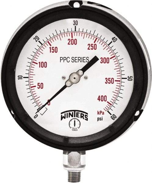 Winters - 4-1/2" Dial, 1/4 Thread, 0-60 Scale Range, Pressure Gauge - Bottom Connection Mount, Accurate to ±0.5% of Scale - Makers Industrial Supply