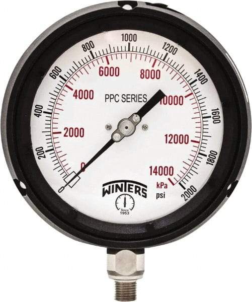 Winters - 4-1/2" Dial, 1/4 Thread, 0-2,000 Scale Range, Pressure Gauge - Bottom Connection Mount, Accurate to ±0.5% of Scale - Makers Industrial Supply