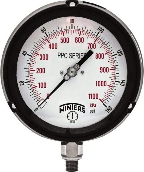 Winters - 4-1/2" Dial, 1/4 Thread, 0-160 Scale Range, Pressure Gauge - Bottom Connection Mount, Accurate to ±0.5% of Scale - Makers Industrial Supply