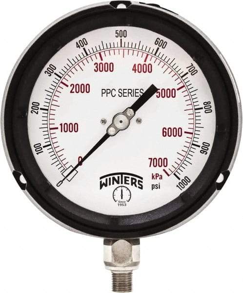 Winters - 4-1/2" Dial, 1/4 Thread, 0-1,000 Scale Range, Pressure Gauge - Bottom Connection Mount, Accurate to ±0.5% of Scale - Makers Industrial Supply