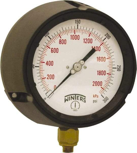 Winters - 4-1/2" Dial, 1/4 Thread, 0-300 Scale Range, Pressure Gauge - Bottom Connection Mount, Accurate to ±0.5% of Scale - Makers Industrial Supply