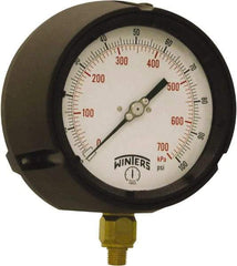 Winters - 4-1/2" Dial, 1/4 Thread, 0-100 Scale Range, Pressure Gauge - Bottom Connection Mount, Accurate to ±0.5% of Scale - Makers Industrial Supply