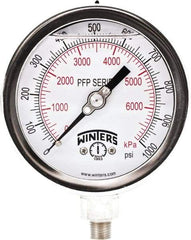 Winters - 4" Dial, 1/4 Thread, 0-1,000 Scale Range, Pressure Gauge - Bottom Connection Mount, Accurate to 0.01% of Scale - Makers Industrial Supply