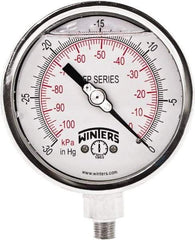 Winters - 4" Dial, 1/4 Thread, 30" HG Vac Scale Range, Pressure Gauge - Bottom Connection Mount, Accurate to 0.01% of Scale - Makers Industrial Supply