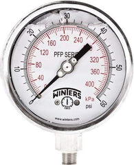 Winters - 4" Dial, 1/4 Thread, 0-60 Scale Range, Pressure Gauge - Bottom Connection Mount, Accurate to 1% Full-Scale of Scale - Makers Industrial Supply