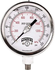 Winters - 4" Dial, 1/4 Thread, 0-200 Scale Range, Pressure Gauge - Bottom Connection Mount, Accurate to 1% Full-Scale of Scale - Makers Industrial Supply