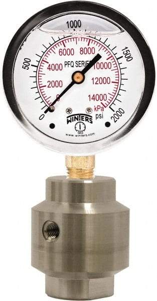 Winters - 2-1/2" Dial, 1/4 Thread, 0-2,000 Scale Range, Pressure Gauge - Bottom Connection Mount, Accurate to 1.5% of Scale - Makers Industrial Supply