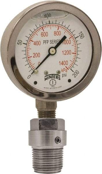 Winters - 2-1/2" Dial, 1/4 Thread, 0-200 Scale Range, Pressure Gauge - Bottom Connection Mount, Accurate to 1.5% of Scale - Makers Industrial Supply