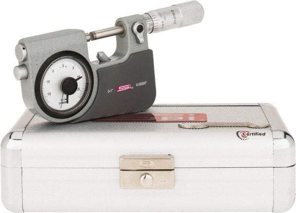 SPI - 0 to 1" Range, 0.00005" Graduation, Mechanical Indicating Micrometer - Accurate to 0.0001" Carbide Measuring Face - Makers Industrial Supply