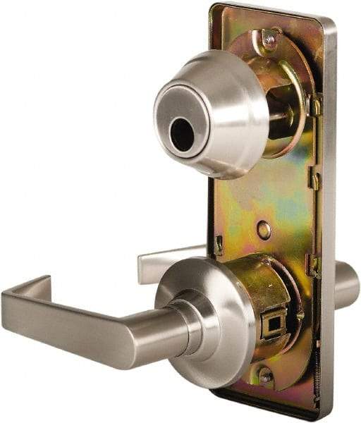 Stanley - Grade 2 Passage Lever Lockset for 1-3/8 to 2" Thick Doors - 2-3/4" Back Set, Keyless Cylinder, Brass Alloy, Satin Nickel Finish - Makers Industrial Supply