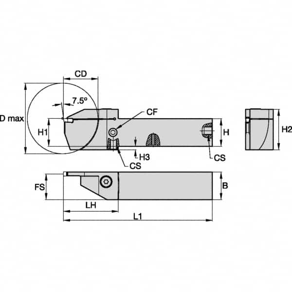 Kennametal - External Thread, 16mm Max Cut of Depth, 3mm Min Groove Width, 125mm OAL, Right Hand Indexable Grooving Cutoff Toolholder - 12mm Shank Height x 12mm Shank Width, EG0300M03P02 Insert Style, EVSC Toolholder Style, Series Beyond Evolution - Makers Industrial Supply