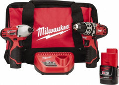 Milwaukee Tool - 12 Volt Cordless Tool Combination Kit - Includes 1/4" Hex Impact Driver & 3/8" Hammer Drill, Lithium-Ion Battery Included - Makers Industrial Supply