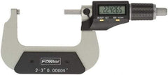 Fowler - 2 to 3" Range, 0.00005" Resolution, Standard Throat IP54 Electronic Outside Micrometer - 0.0002" Accuracy, Ratchet Stop Thimble, Carbide Face, CR2032 Battery - Makers Industrial Supply