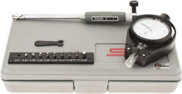 SPI - 9 Anvil, 0.4 to 0.7" Dial Bore Gage - 0.0005" Graduation, 4" Gage Depth, Accurate to 0.0006", Carbide Ball - Makers Industrial Supply