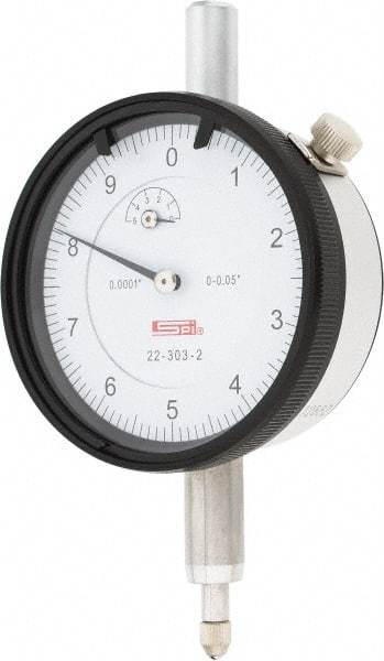 SPI - 0.05" Range, 0-10 Dial Reading, 0.0001" Graduation Dial Drop Indicator - 2.2" Dial, 0.01" Range per Revolution, 0.0007" Accuracy, Revolution Counter, Includes NIST Traceability Certification - Makers Industrial Supply