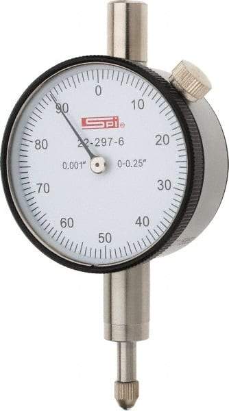 SPI - 1/4" Range, 0-100 Dial Reading, 0.001" Graduation Dial Drop Indicator - 1.61" Dial, 0.1" Range per Revolution, 0.001" Accuracy, Includes NIST Traceability Certification - Makers Industrial Supply