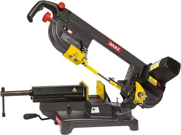 Dake - 6 x 5" Max Capacity, Semi-Automatic Geared Head Horizontal Bandsaw - 262 & 196 SFPM Blade Speed, 110 Volts, 45°, 2.5 hp, 1 Phase - Makers Industrial Supply