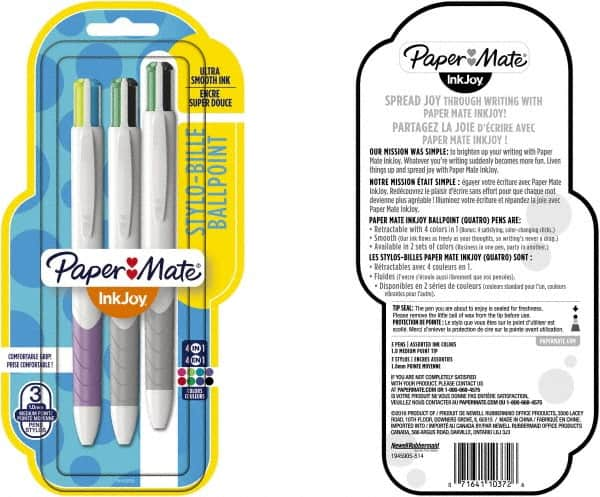 Paper Mate - 1mm Ball Point Retractable Ball Point Pen - Red, Green, Blue, Black, Pink, Lime, Purple & Turquoise - Makers Industrial Supply