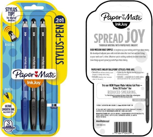 Paper Mate - 1mm Ball Point Ball Point Pen with Stylus - Black & Blue - Makers Industrial Supply