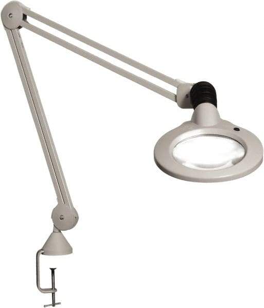 Vision Engineering - 30" Arm, Spring Suspension, Clamp Mount, LED, Light Gray, Magnifying Task Light - 9 Watts, 120 Volts, 1.75x Magnification - Makers Industrial Supply