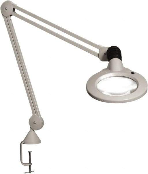 Vision Engineering - 45" Arm, Spring Suspension, Clamp Mount, LED, Light Gray, Magnifying Task Light - 9 Watts, 120 Volts, 2.25x Magnification - Makers Industrial Supply