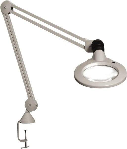 Vision Engineering - 45" Arm, Spring Suspension, Clamp Mount, LED, Light Gray, Magnifying Task Light - 9 Watts, 120 Volts, 1.75x Magnification - Makers Industrial Supply