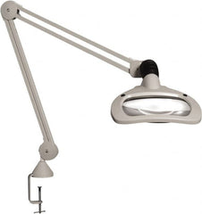 Vision Engineering - 30" Arm, Spring Suspension, Clamp Mount, LED, Light Gray, Magnifying Task Light - 6 Watts, 120 Volts, 2.25x Magnification - Makers Industrial Supply